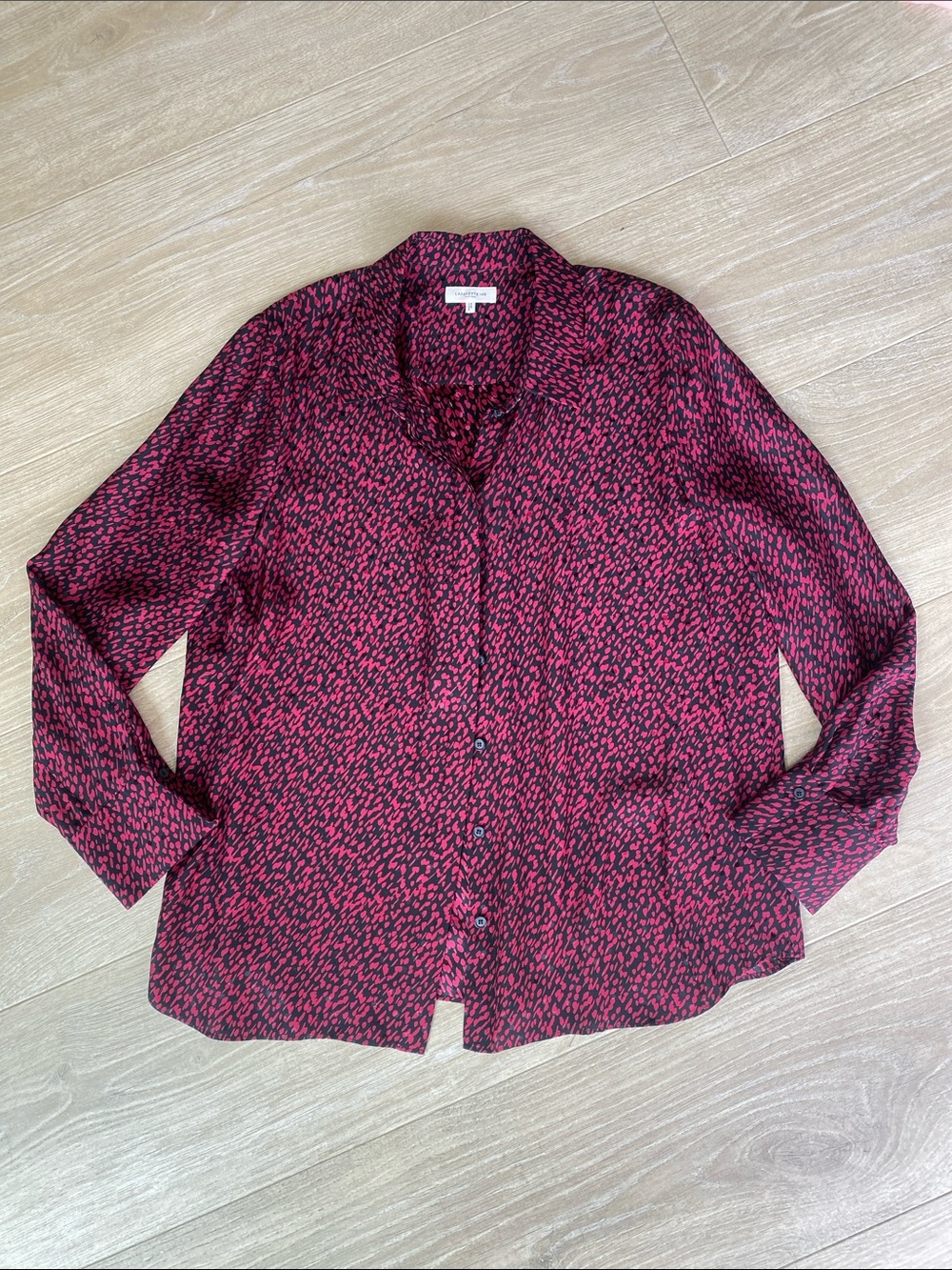 Lafayette 148 New York 100% Silk Printed Button Front Blouse – Pink & Black XL - Picture 2 of 8